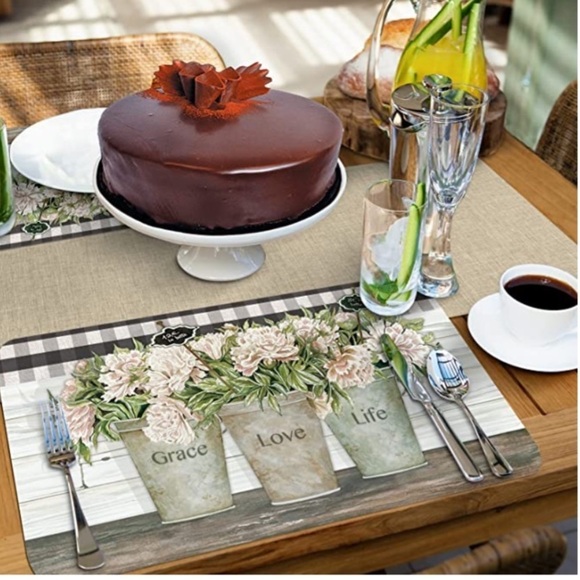 CounterArt Vintage Farmhouse Placemats Reversible Rectangular Placemat Set of 4 - Picture 9 of 12